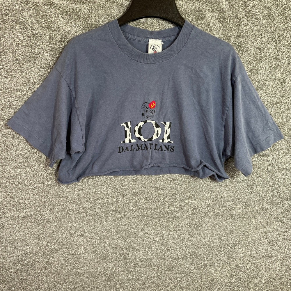 Vintage Mickey & Co 101 Dalmatians Cropped T-Shirt Blue Embroidered USA Made L